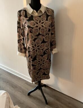 Clements Ribeiro Paisley Sheath Dress Collared Knee Length Long Sleeve Size L